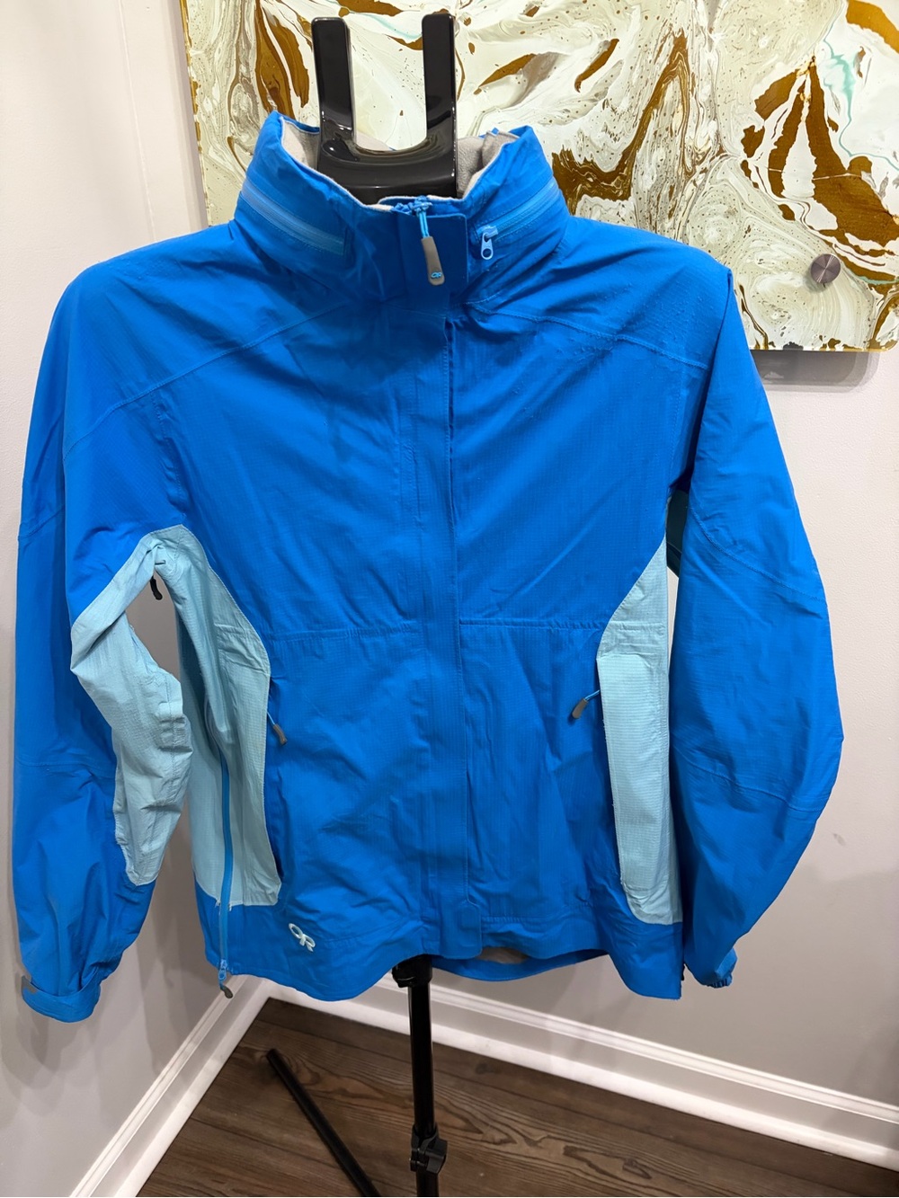 Outdoor Research Women's Waterproof Rain Jacket Blue TorsoFlo Pit Zip Shell M